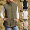 Winter Women Vest Coat Thickened Padded Button Closure Stand Up Collar Sleeveless