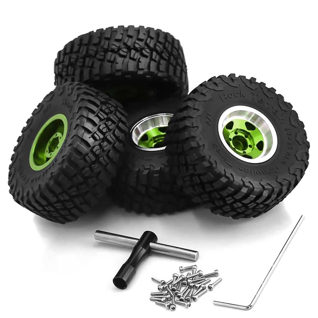 4pcs Remote Control Tires 57mm with 7mm Wheel Hex Beadlock Wheel Rubber Tire Set Replacement for SCX24 AX24 FCX24 1Celsius18 1Celsius2