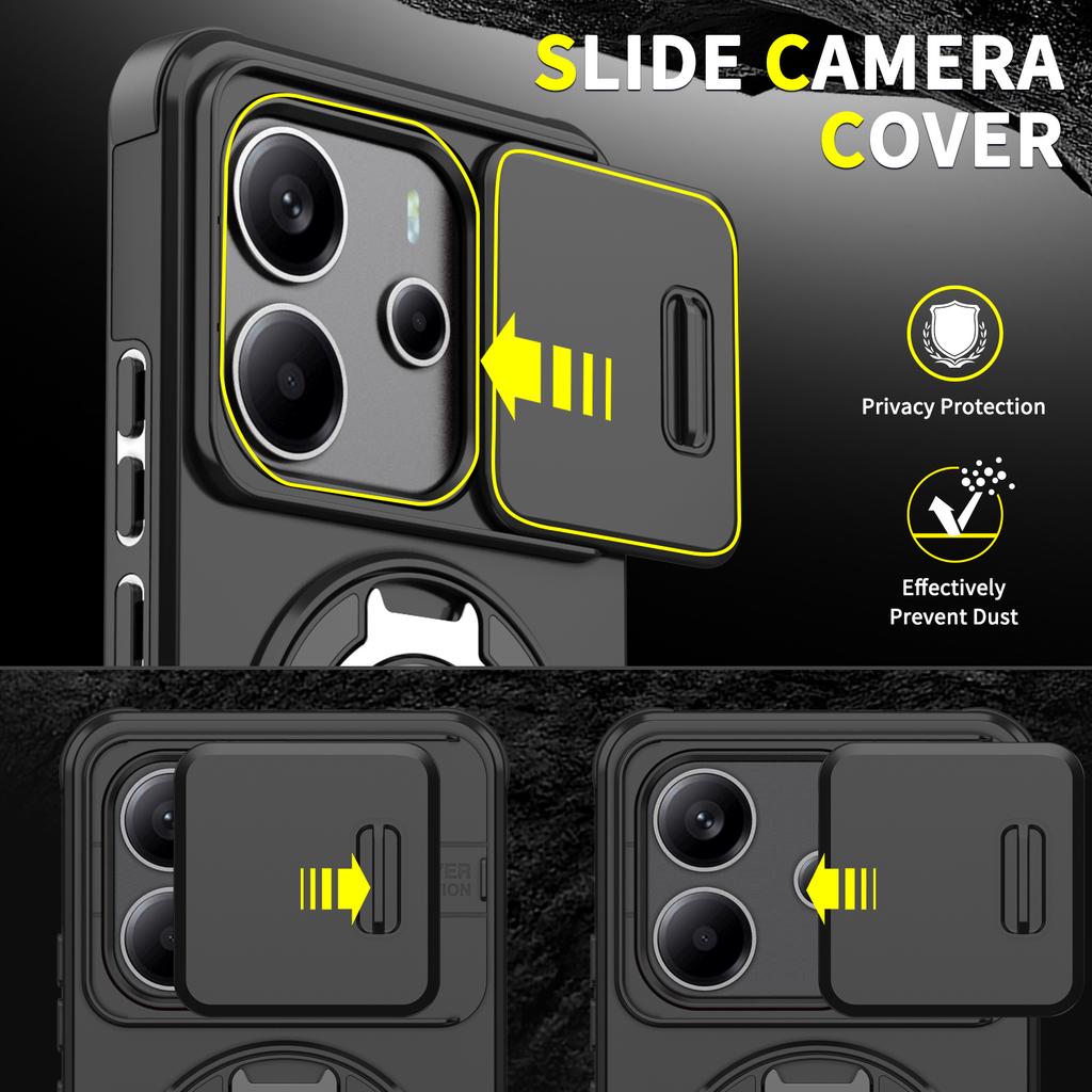 Магнитная подставка-кольцо Чехол для телефона для Xiaomi Redmi Note 14 4G EU 164.8мм 163.3мм 5G 162.4мм Сдвижная защита объектива камеры Задняя крышка