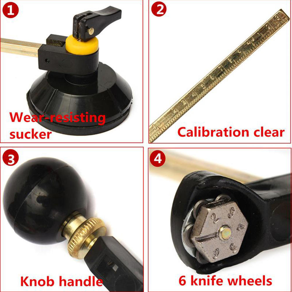 Стеклорез 40 см, 6 колесных компасов, круговая резка с кругом на присоске