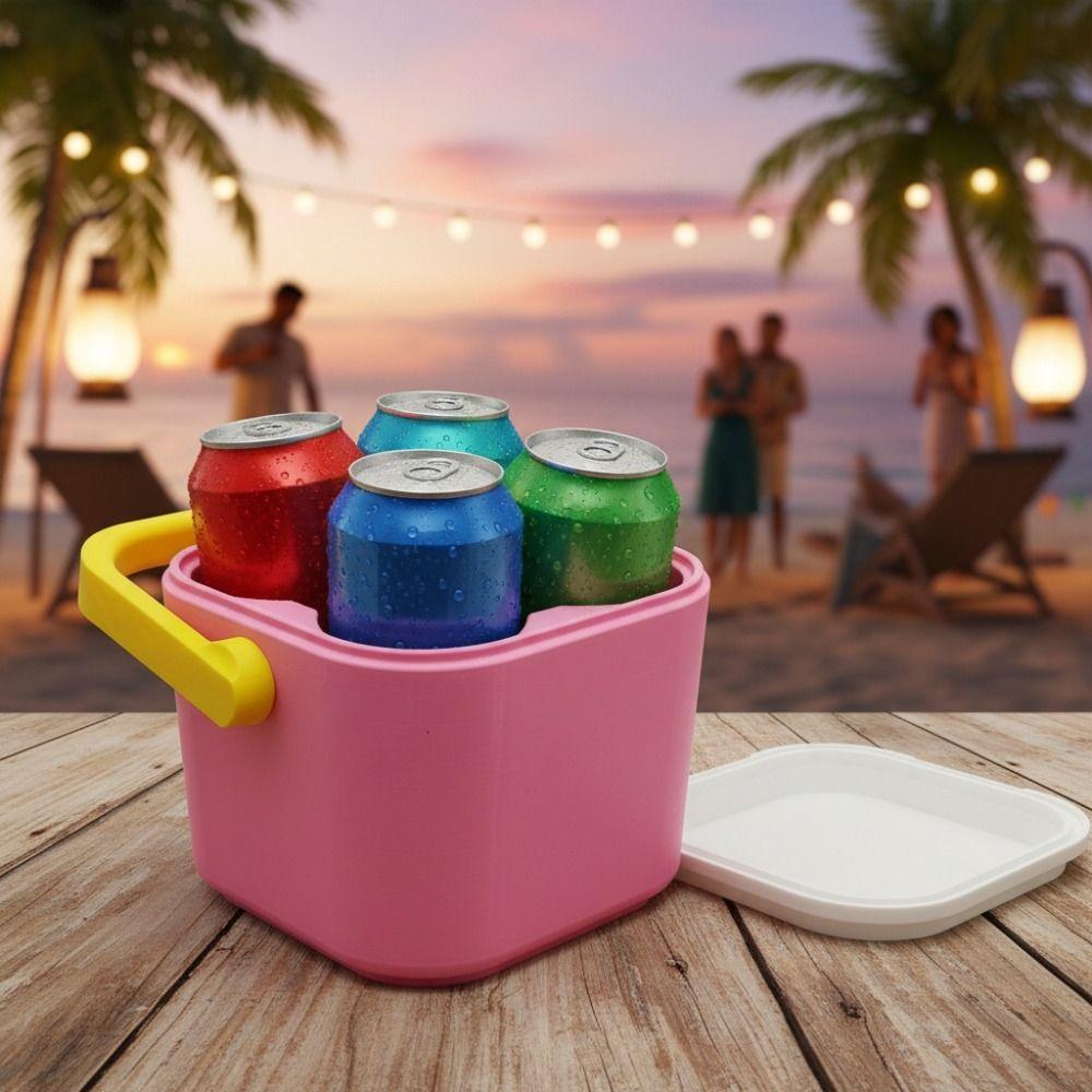 Square Travel Insulated Cooler Case 4-Can Thermal Drink Box Portable Drink Freezer Outdoor