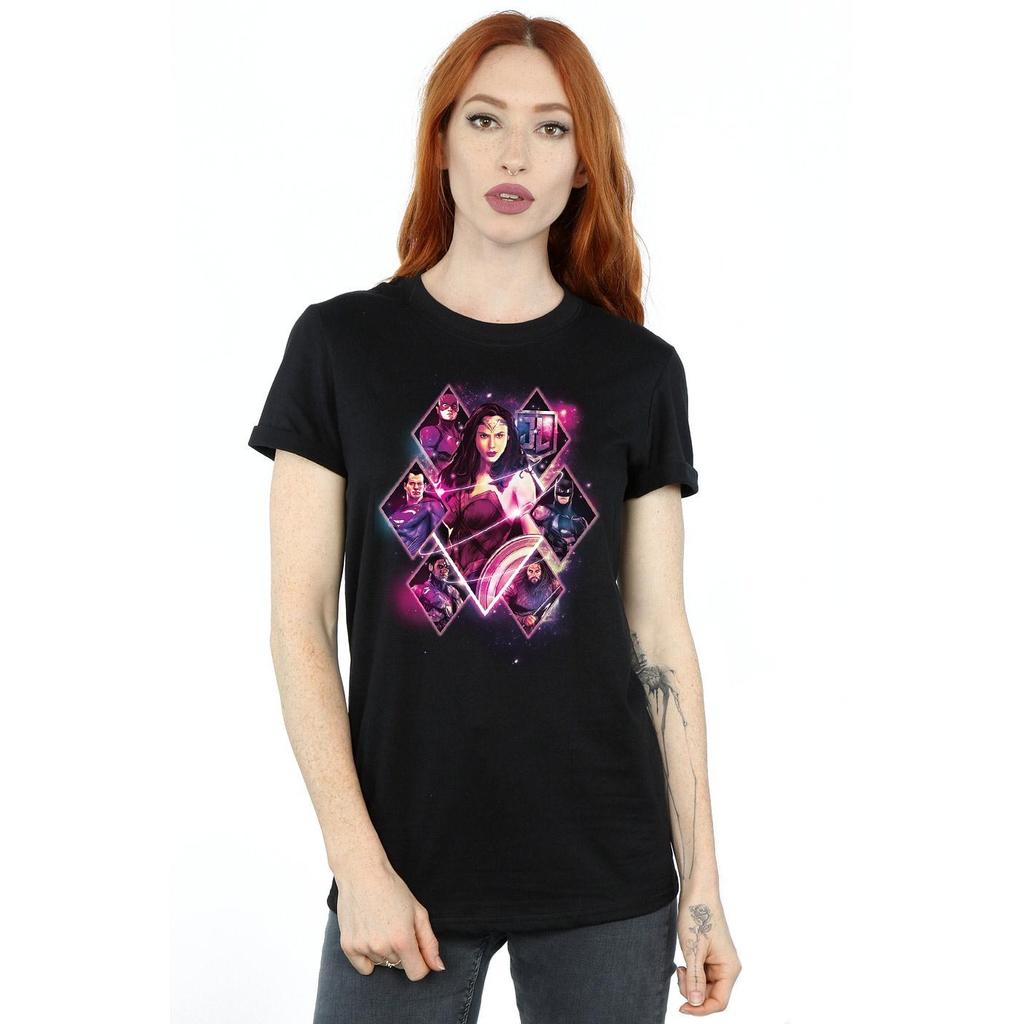 DC Comics Womens/Ladies Justice League Movie Team Diamonds Cotton Boyfriend T-Shirt