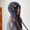 New Cute Wool Hat Women'S Season Warm Lace-Up Pile Hat Showing Face Small Knitted Ear Protector Bag Head