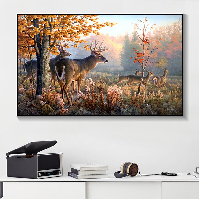 Животное Красный Олень Масло Холст Картина Пейзаж Лес Плакаты и принты Настенные Панно Для Гостиной Домашний Декор Без Рамки Без Рамки