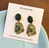 Korean Geometric Palace Style Natural Stone Rainstone Drop Earrings for Women Trend Shell Rhombus Metal Pendientes Earring