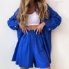 Plus Size Women’s Long Sleeve Shirt & Shorts Two-Piece Set