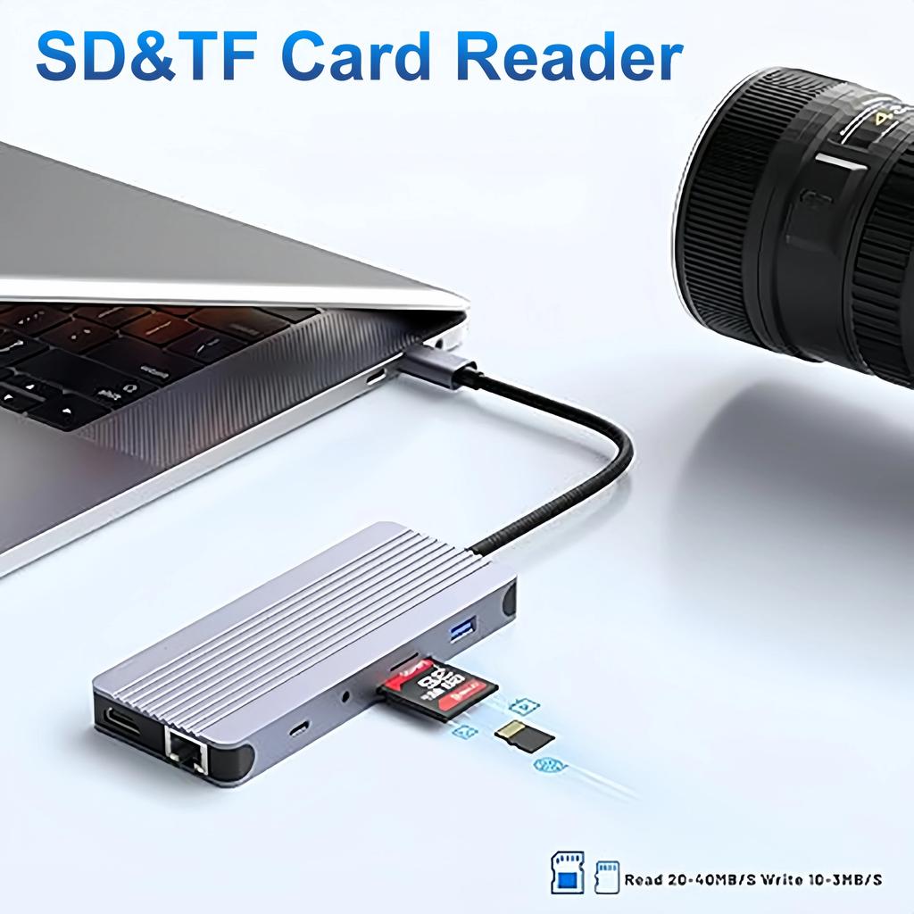 12-в-1 M.2 SSD Корпус-хаб Док-станция USB C Адаптер USB TYPE C к HDMI 4K60Hz 1000 Мбит/с PD100W USB3.0 Для Macbook