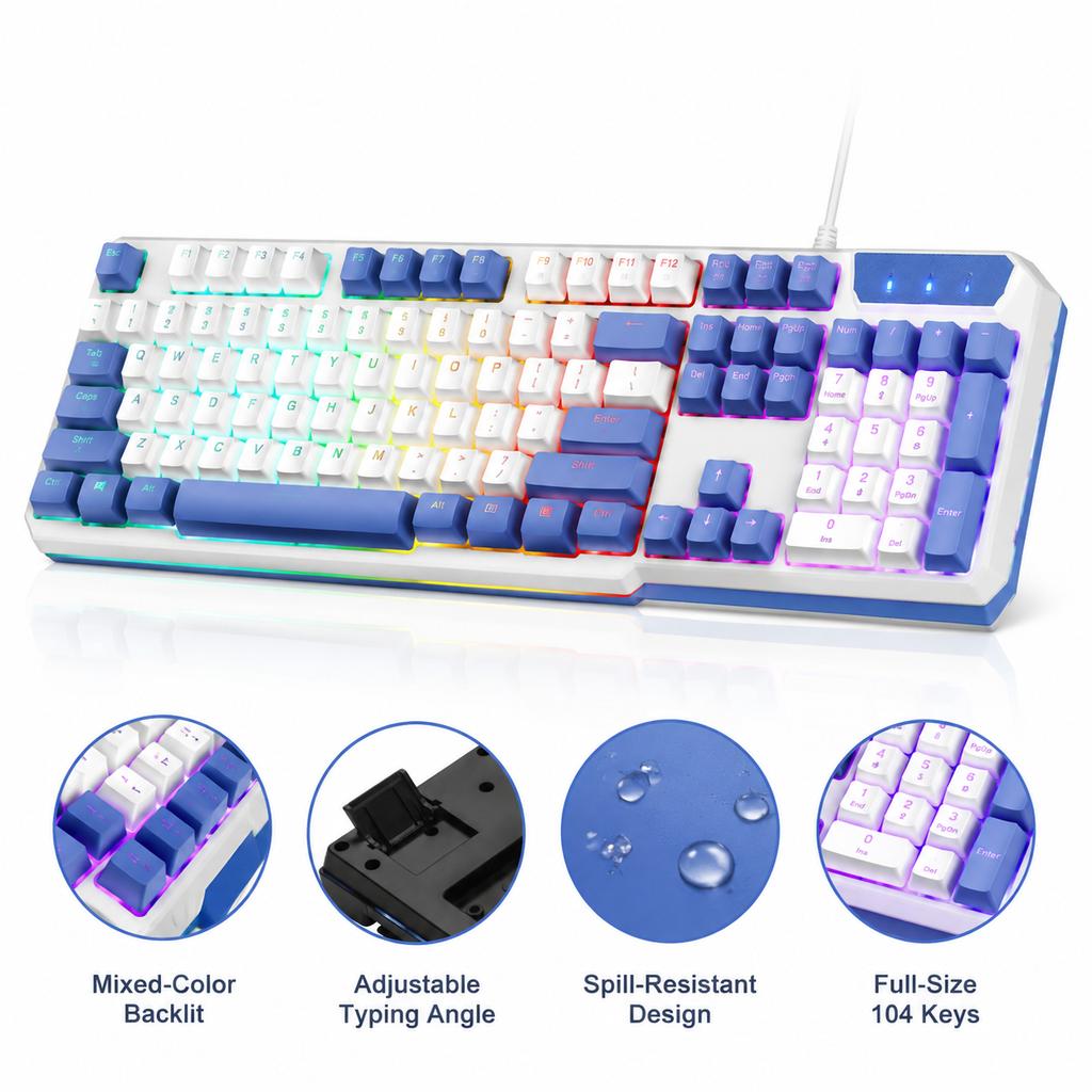 Механическая водонепроницаемая игровая клавиатура с RGB-подсветкой, полноразмерная, эргономичная, для ПК, компьютера, ноутбука, планшета