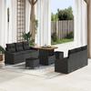 9-piece Garden Sofa Set with Black Cushions Poly Rattan Acacia, 2-seater Garden Sofa with Black Cushions 3362604