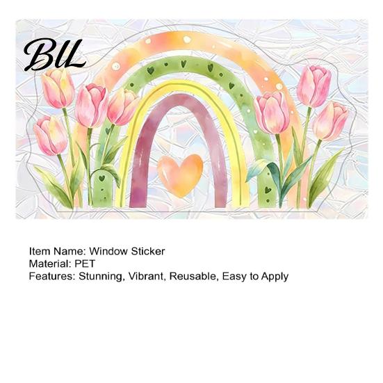 Reusable Window Decal Rainbow Suncatcher Cling, Colorful Prismatic Flowers Anti-Collision Sticker, Non-damaging Sticker Static Glass Door for