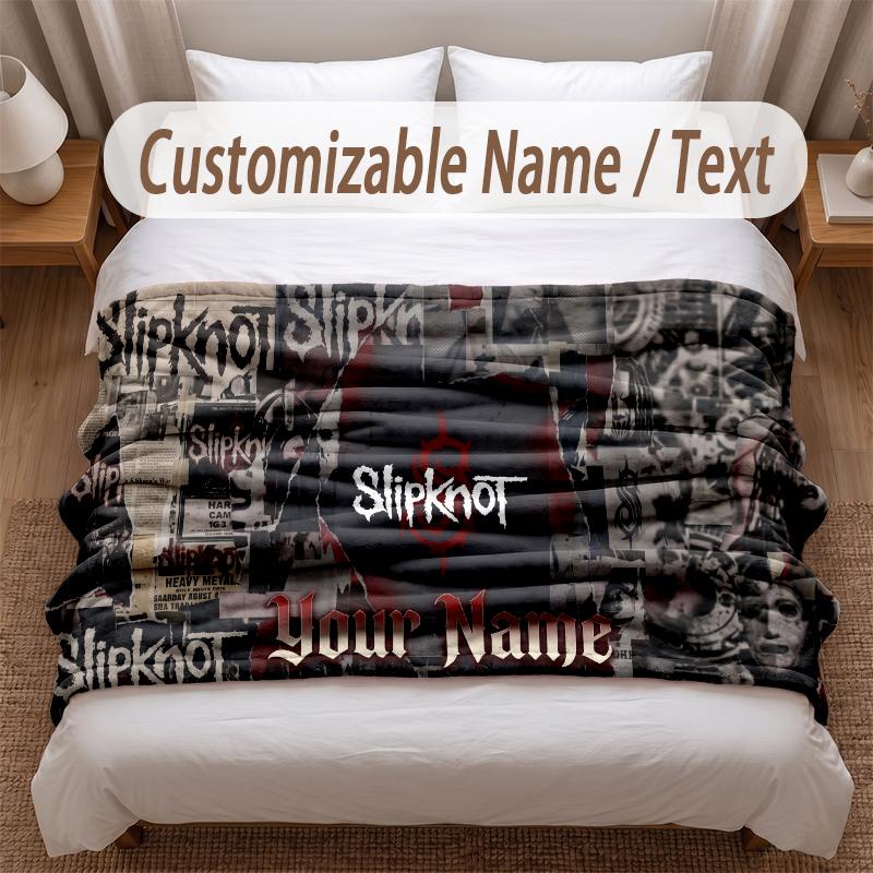 Slipknot Printed Flannel Blanket Custom Name Text Soft Warm Throw For Bedroom Holiday Gift
