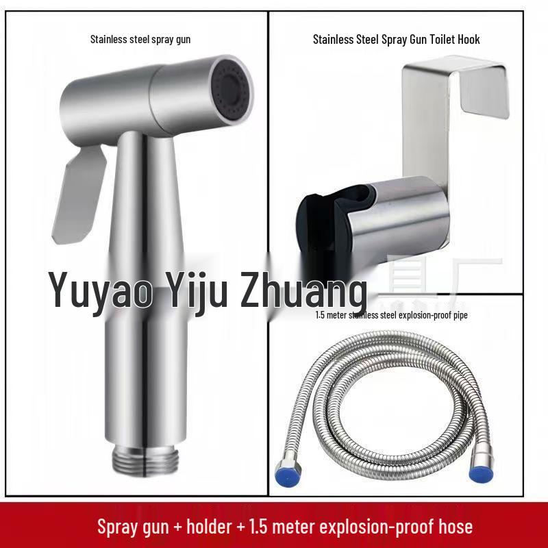 Stainless Steel Toilet Spray Gun Set with Pressurized Flush and Diverter