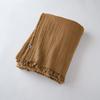 "Gaïa" Fringed Blanket All Sizes "Cotton Gauze" - Gaïa Camel - 180 X 220 Cm