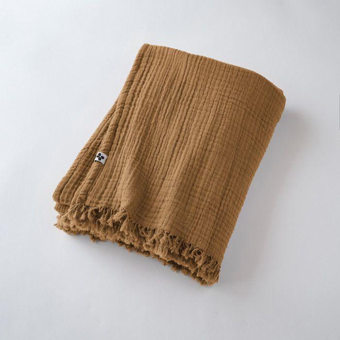 "Gaïa" Fringed Blanket All Sizes "Cotton Gauze" - Gaïa Camel - 180 X 220 Cm