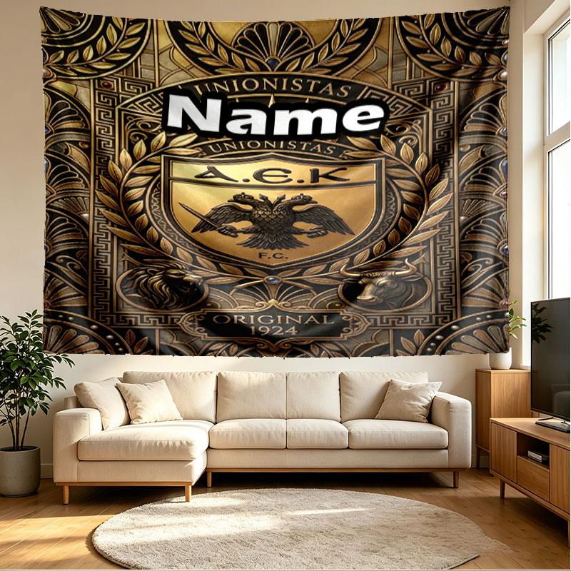Custom Name Personalized AEK Athens FC Print Tapestry, Wall Art Decor, Bedroom, Dorm, Apartment, LivingRoom, Party Backdrop, Gift for Birthday