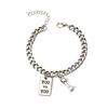 Vintage Dumbbell Metal Plate Pendant Stainless Steel Cuban Chain Bracelet Men's Couple YOU vs ME Fashion Men's Jewelry Gift
