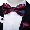 Mens Bow Tie Self Adjustable Bowtie Paisley Silk Tie Set Handkerchief Cufflinks for Wedding Party