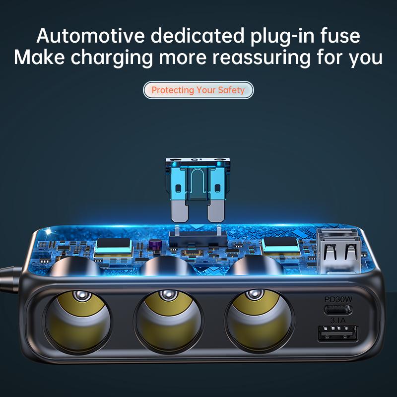 3 Socket Auto Socket Lighter Splitter 9 In 1 Car Charger Adapter with PD+QC3.0 Quick Charge,171W 12V/24V Independent Switches DC for All Car