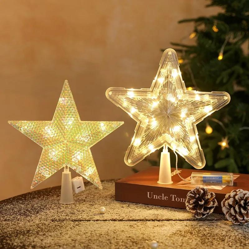 4pcs Stars Christmas Treetop Decoration LED Lights Warm White Lamp Xmas Navidad Ornaments Gifts for New Year 2027 Home Room Decor