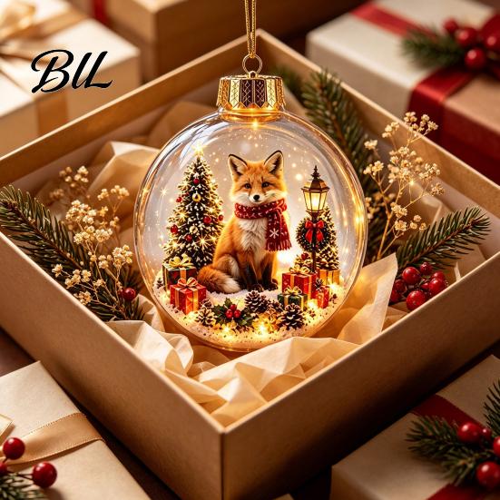 Holiday Tree Decorations Glowing Christmas Story Ornament, Mini Scene in Ball with Warm LED Desktop Ornaments Light, 3D Clear Acrylic Hanging