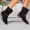 Fashion Fashion Pointed Toe Ladies Shoes 2024 Comfortable and Versatile Black Suede Women's Mid Calf Boot Casual Large Size Square Heels