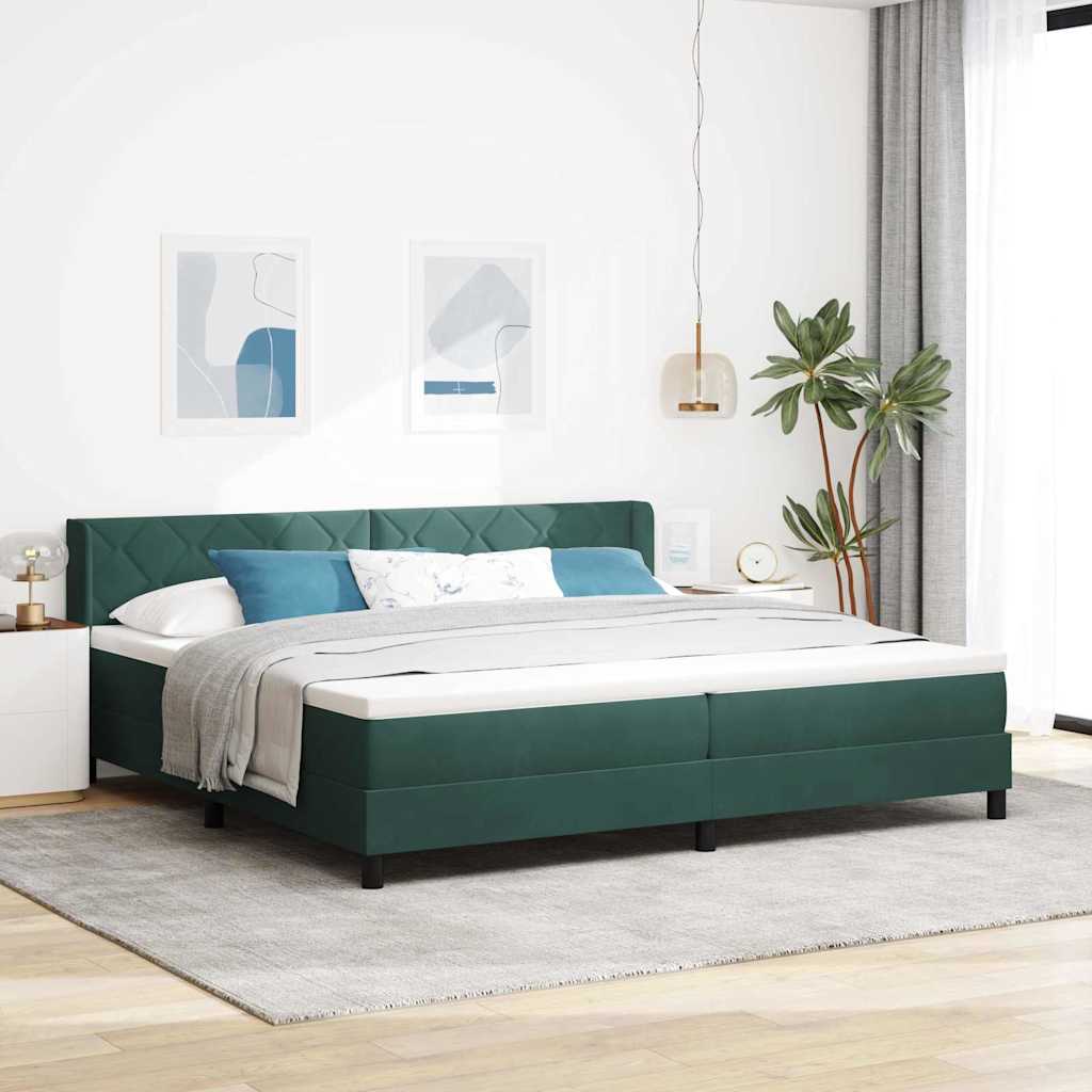 Boxspring Bed with Headboard Dark Green 200 x 200 cm Velvet