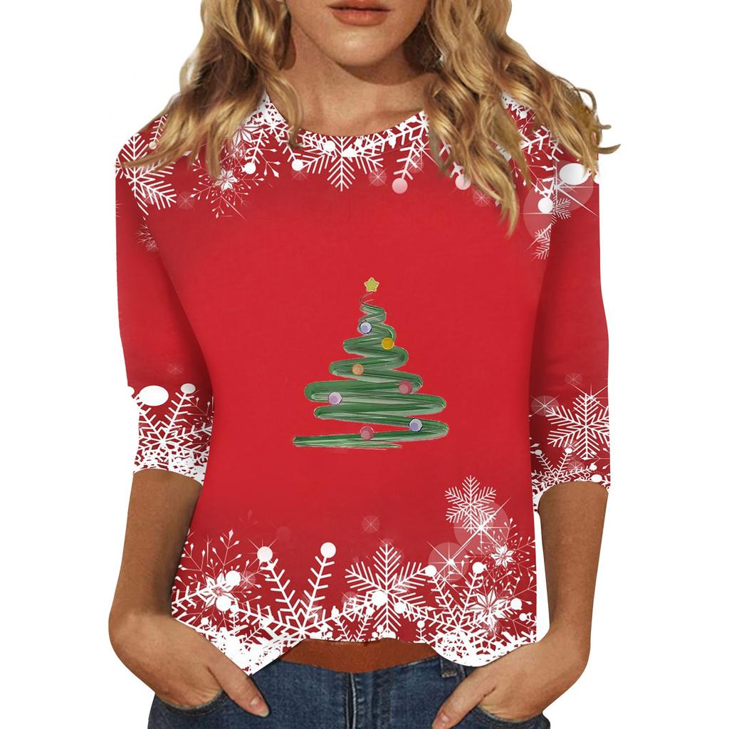 Рубашки с рукавом 3/4 для женщин, футболки с принтом, блузки, повседневные, больших размеров, базовые топы, пуловеры