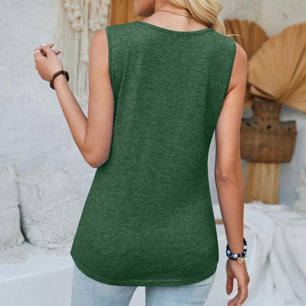 GMXIA Женская мода, повседневный летний свободный жилет без рукавов с v-образным вырезом и пуговицами, сплошной цвет