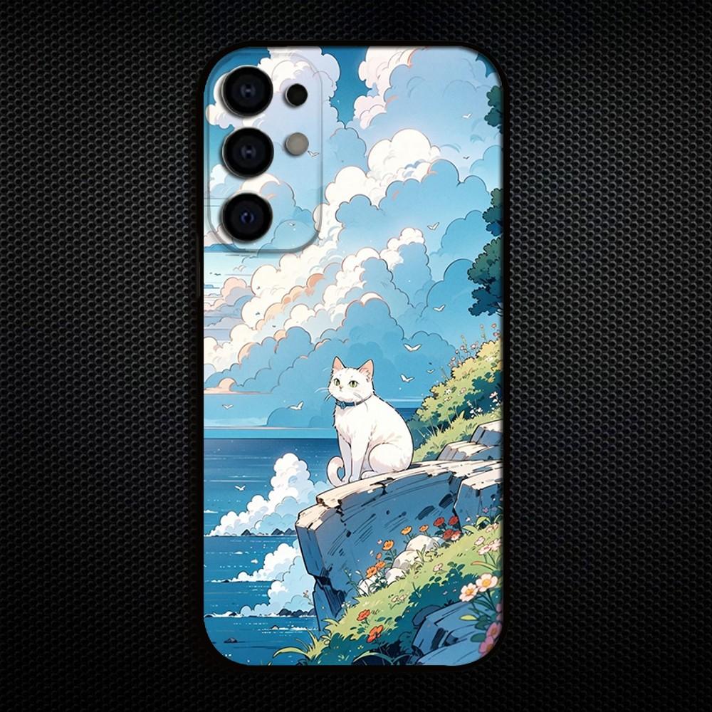 Красивый мультяшный чехол для телефона с кошкой для Samsung S25/S24/S23/S22/S21/S20/Plus,Fe,Lite/Другие Черный чехол