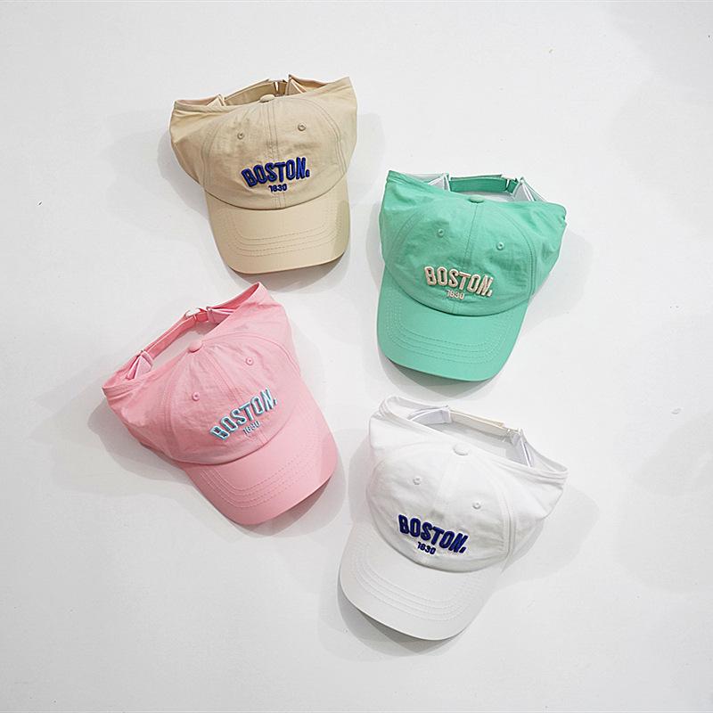 Candy Color Kids Sun Hat Fashion Letter Embroidery Empty Top Ponytail Baseball Cap Adjustable Children Girls Summer Peaked Caps