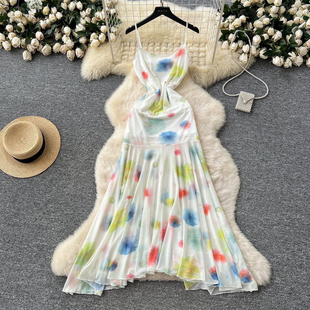 Summer Women Sweet Spaghetti Strap Holiday Beach Long Maxi Slim Bodycon Fishtail Dresses