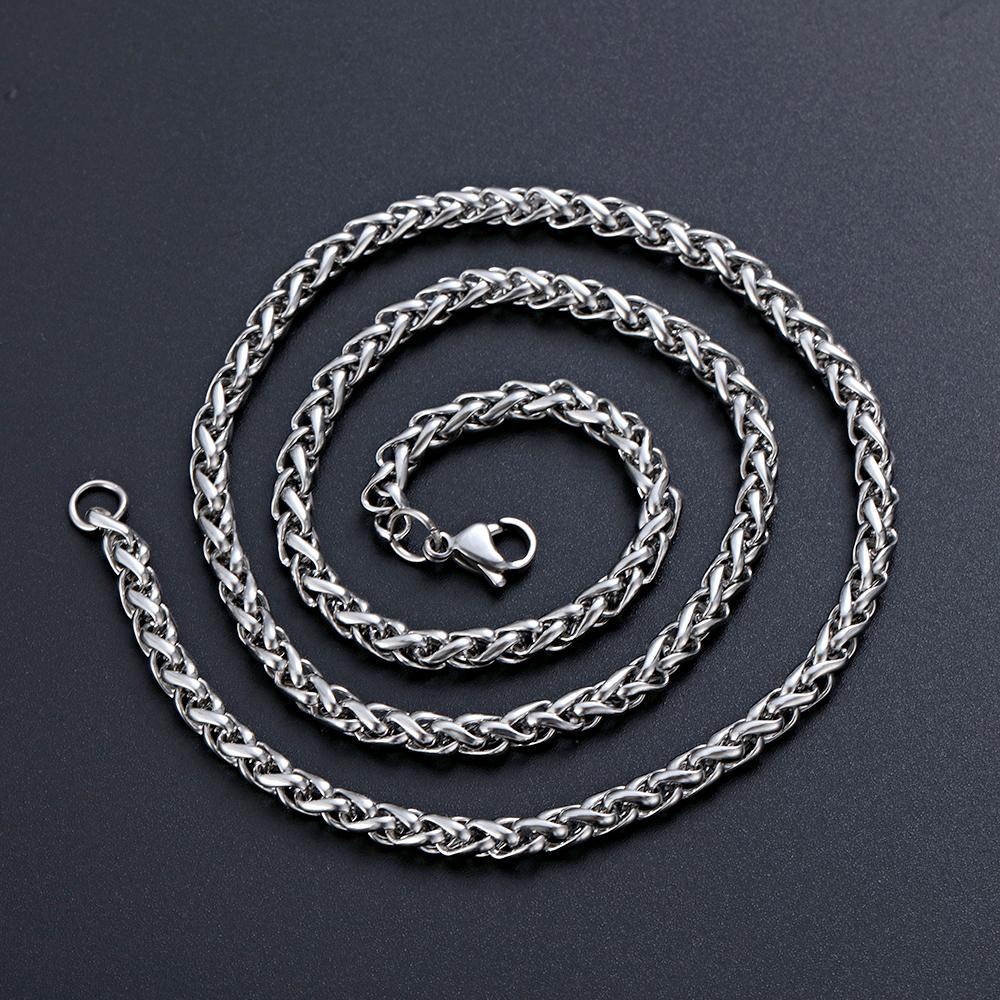Choker Silver Color Cool Braided Wheat Chain Metal Collar Stainless Steel Necklace Heavy Link