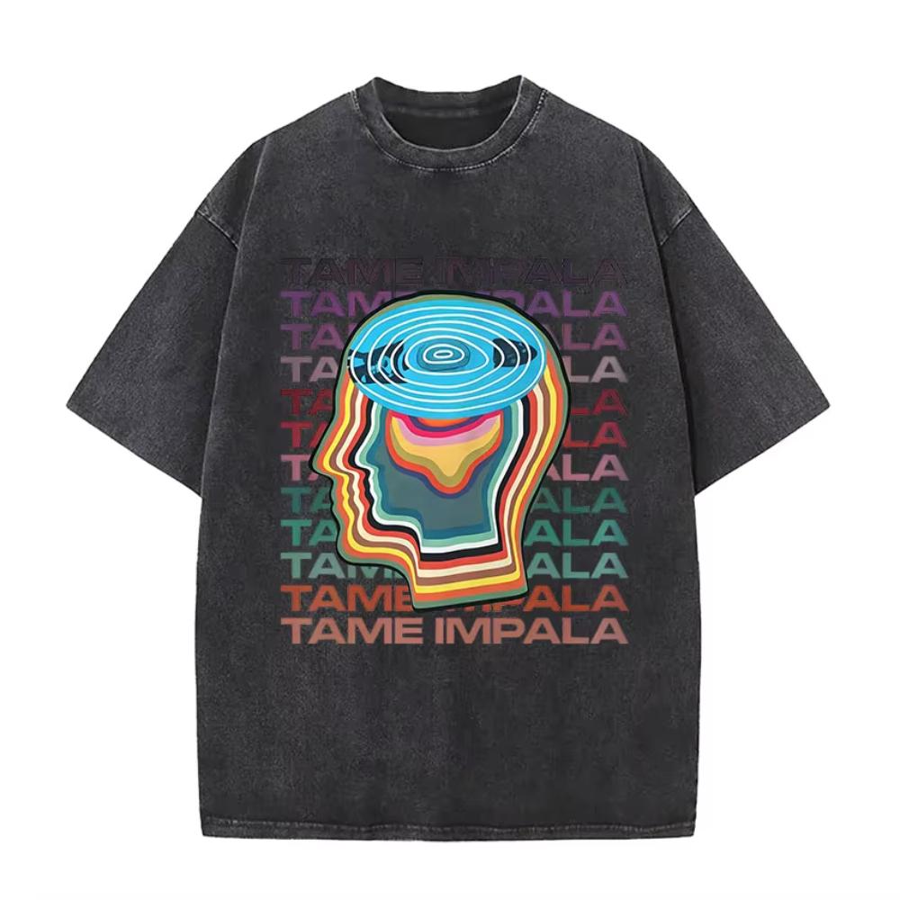 Rock Band Tame Impala Deadbeat Tour 2026 Vintage Washed T-shirt Unisex Hip Hop Gothic T Shirt Casual Oversized Short Sleeve Tees