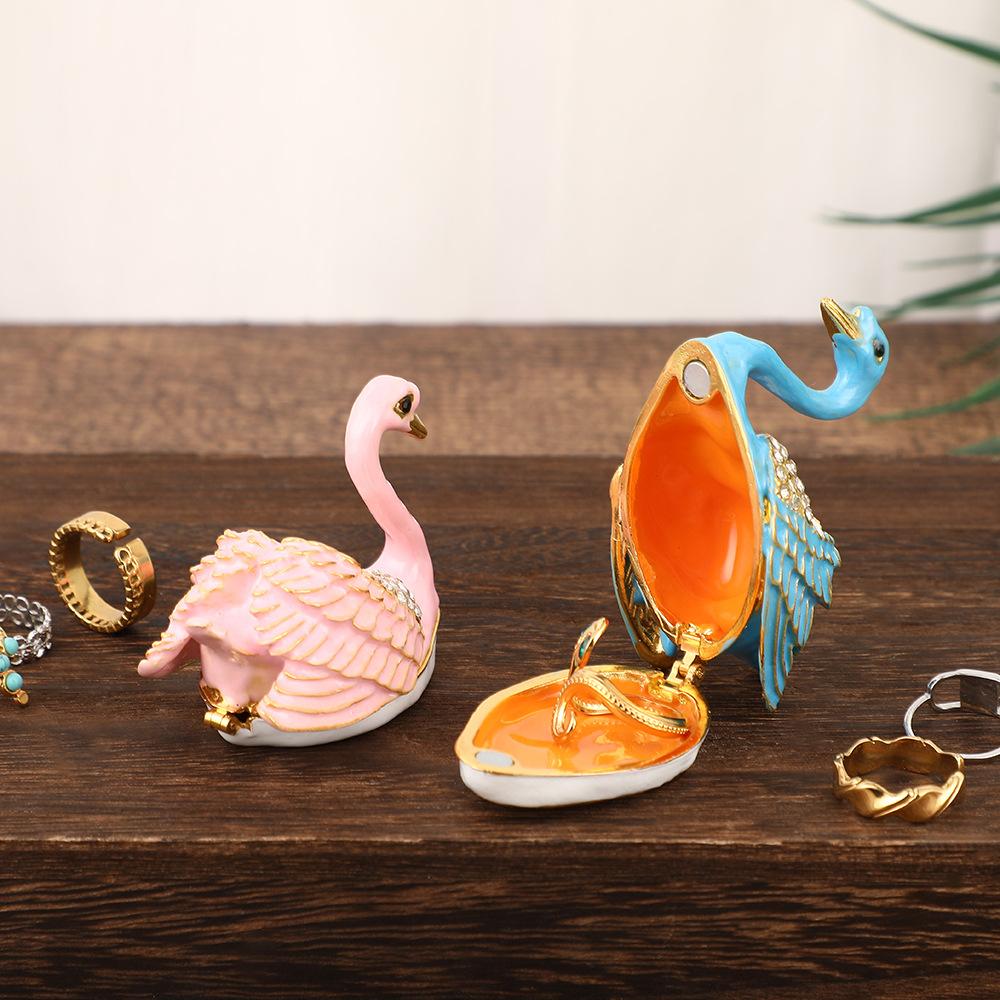 European-style Classical Swan Jewelry Box Rings Earrings Desktop Storage Box Creative Zinc Alloy China-made Swan Jewelry Box