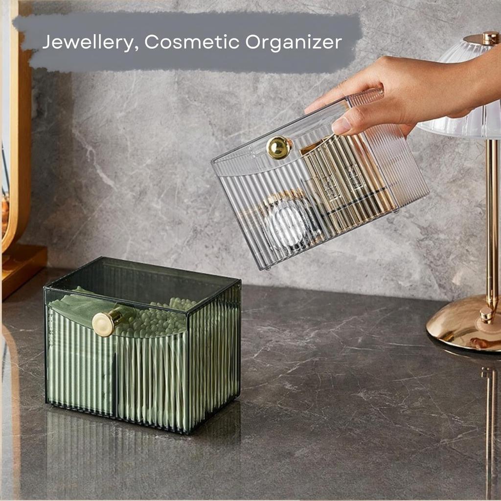 2-Grid Cotton Swab Holder Dispenser With Lid Clear Bathroom Organizer For Qtips, Pads & Cosmetic Storage 2 Colors