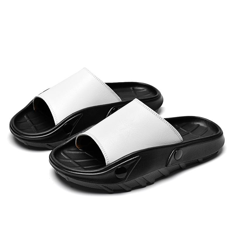 Fashion Male Comfortable Leather Slippers Homes In Indoor Slipper Summer Half Drag Mens Slip On Walking Shoes New Handmade Male Shoes