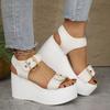 Toe Straw Woven Womens Peep Sandals Designed With Wedge Heel And Thick Platform Sole For Casual Daily Outdoor Wear