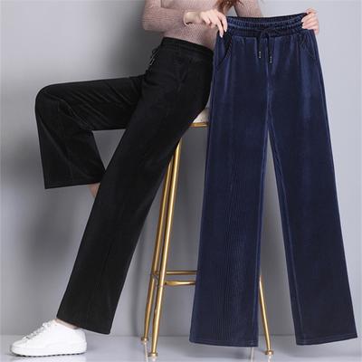 2022 зимние повседневные брюки полной длины, вельветовые широкие брюки, женские элегантные брюки с эластичной резинкой и высокой талией, уличная одежда на шнуровке