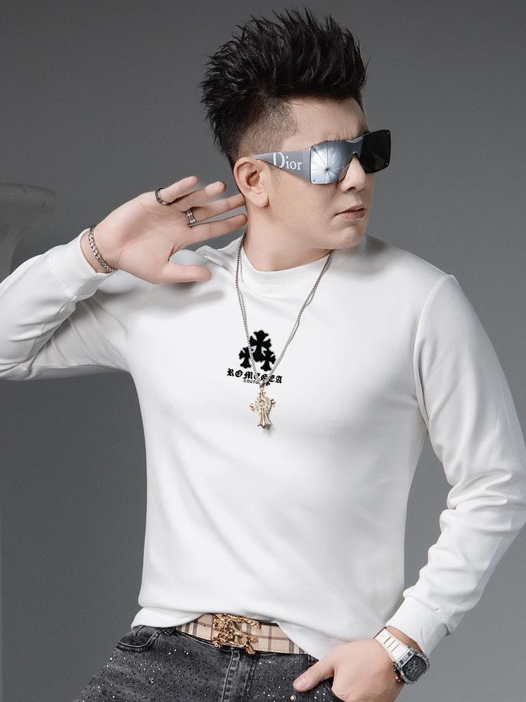 European Style High-End Printed Men's Sweatshirt 2025 Autumn New Trendy Round Neck Long-Sleeve Top Base Shirt for Men