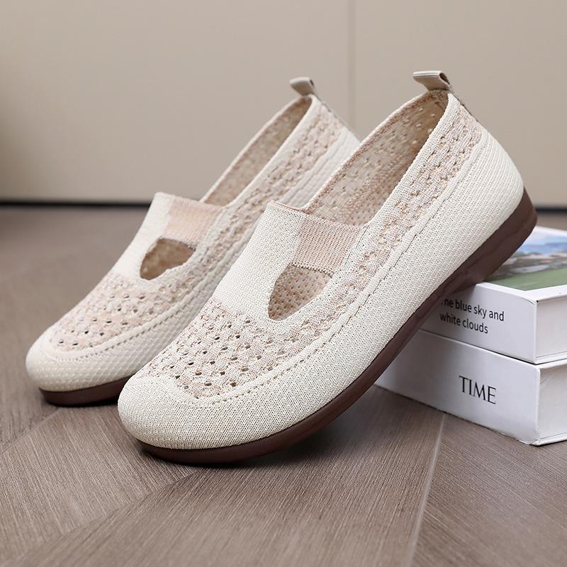 Женские повседневные вязаные дышащие летние туфли на плоской подошве без шнуровки, легкие лоферы, удобные модельные туфли на плоской подошве, женские балетки с круглым носком