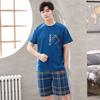 Two Piece Set Pajamas Men Cotton Fabric Jersey Short Sleeve Shorts Casual Loose Sports Loungewear Sleepwear Youth Nightwear