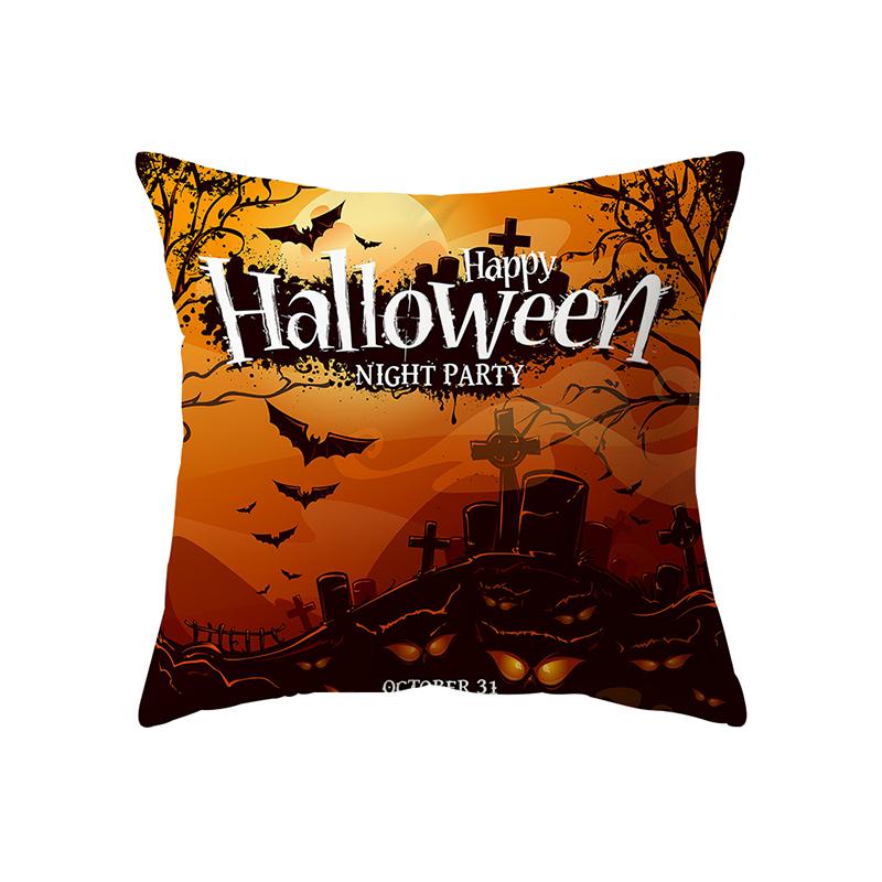 Horror Pumpkin Bat Halloween Theme Print Pattern Cushion Cover Home Living Room Sofa Decoration Polyester Pillow Pillow Cover