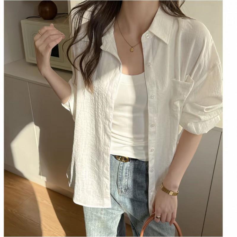 Linen Long Sleeve Shirt Loose Fit Thin Sun Protection Casual Blouse 2026
