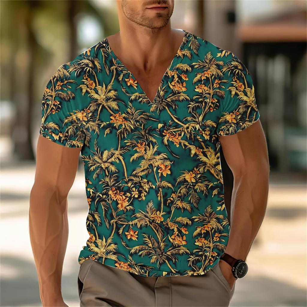 Мужской повседневный топ с V-образным вырезом и короткими рукавами, свободный повседневный модный топ для отдыха