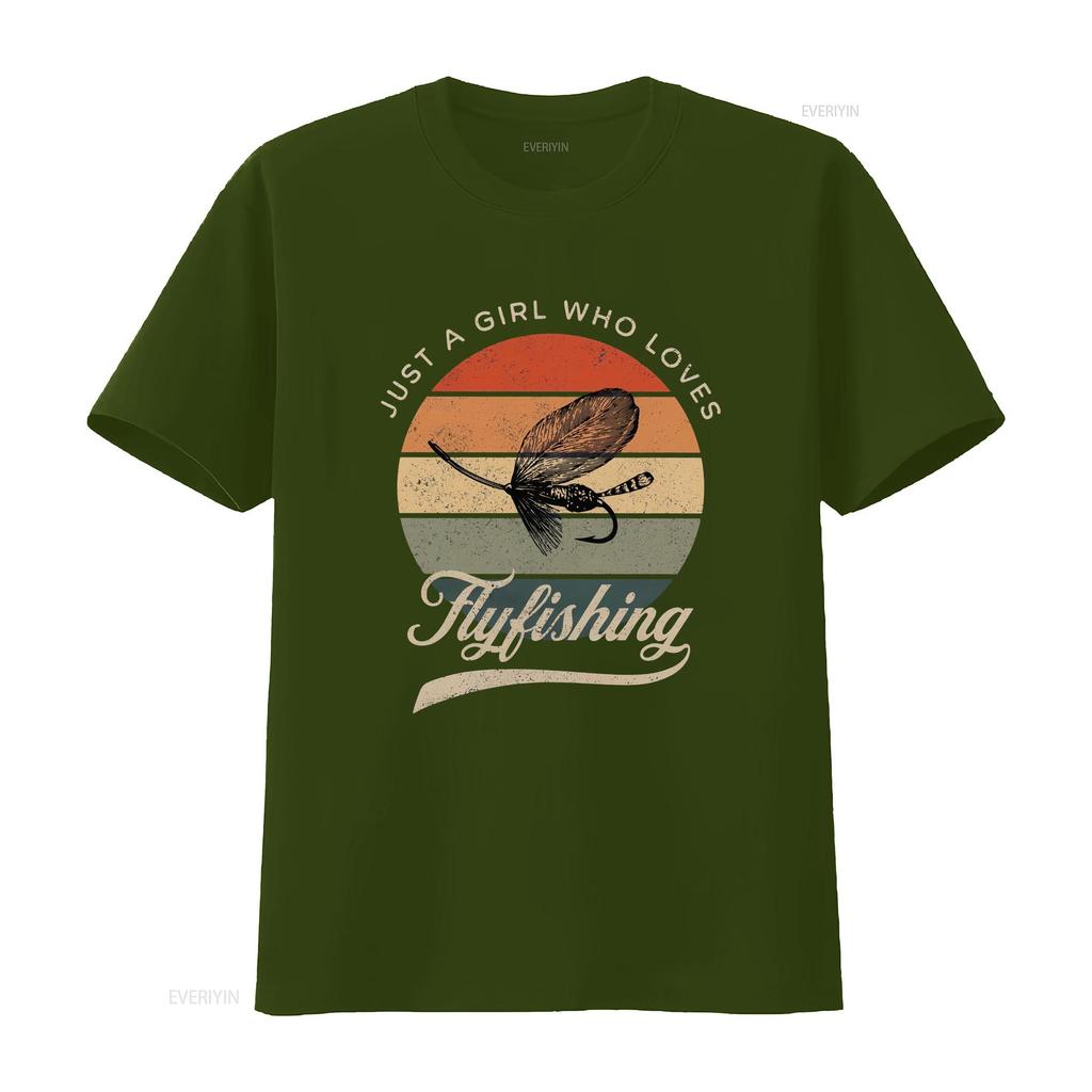 Flyfishing T Shirt Flyfisher Womens Fishing Fly Flies For Mom Just a Girl Who Loves vintage Washed Casual Stylish homme graphic