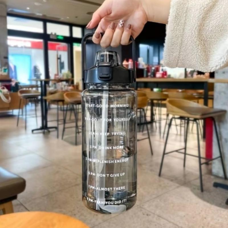 2 Liters Plastic Kettle Large Portable Travel Water Bottle with Straw Sports Fitness Cup High Value Big Fat Cup Adult Universal
