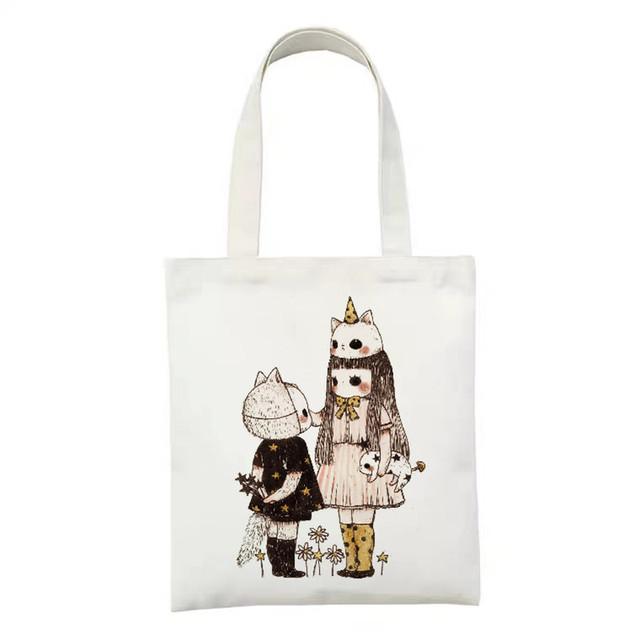 Женская холщовая сумка-шоппер, многоразовая сумка с мультяшной графикой, дорожная сумка-тоут для женщин, большая сумка для покупок, холщовая сумка на плечо