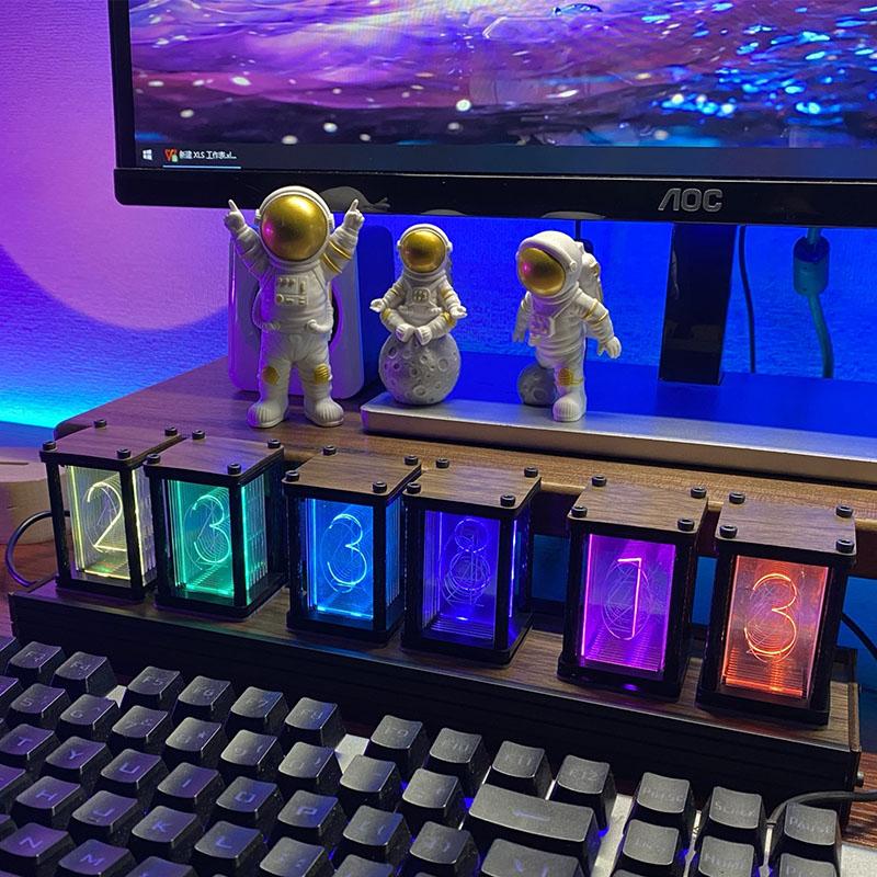 RGB Table Unique Clocks Solid Wood Digital Aesthetic Desk Clock Silent Desktop Clocks Modern Luxury Creative Home Interior Decoration Accessories