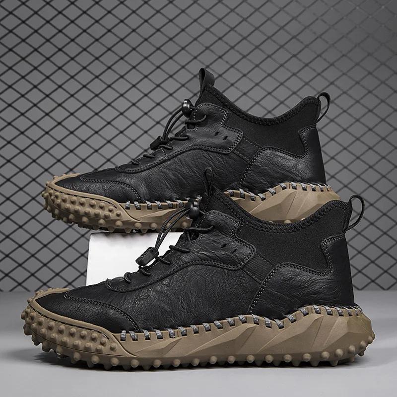 Мужская кожаная повседневная обувь ручной работы повседневные ботильоны для мужчин осень-зима уличное модное повседневное обувь мужские Hombres Botas