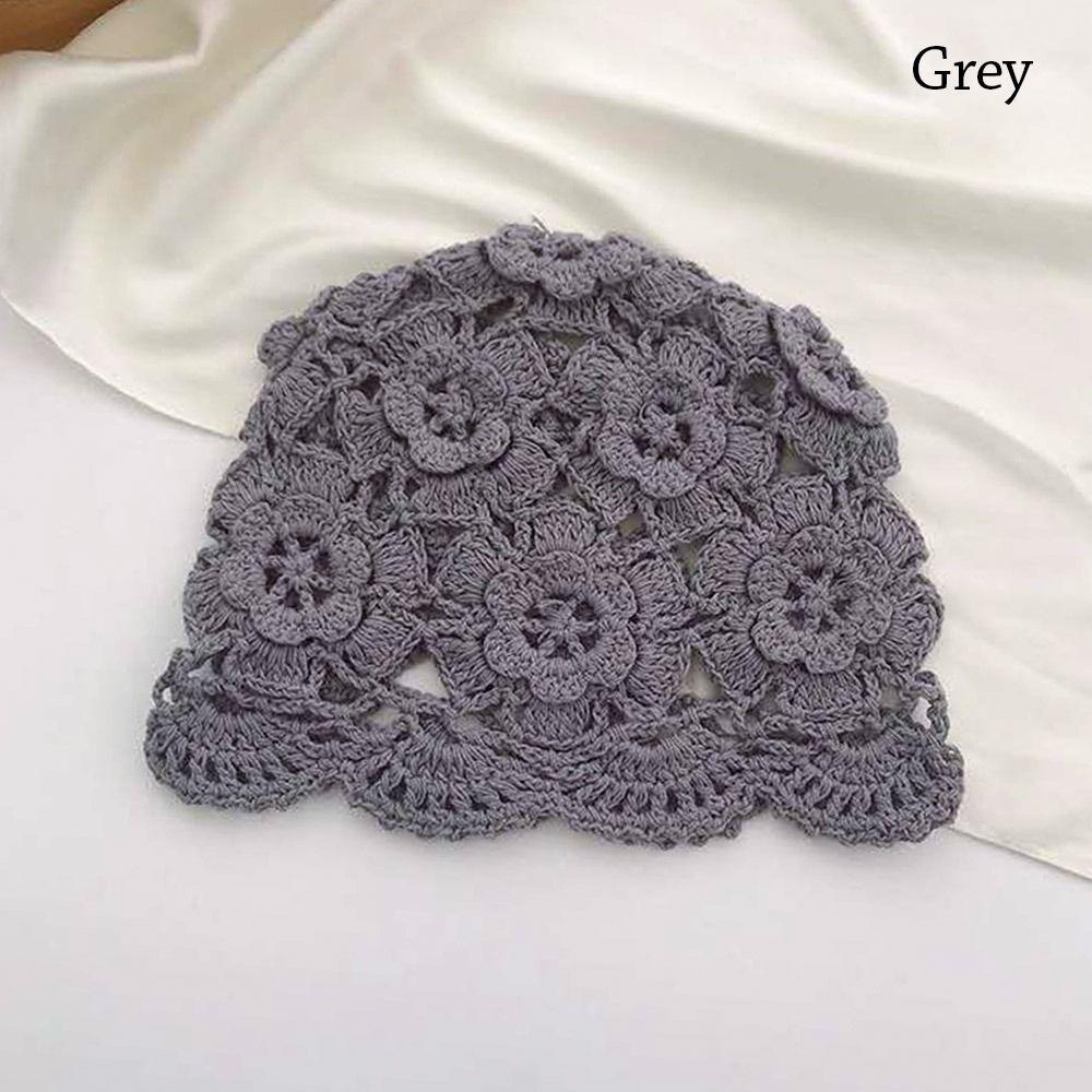 Flowers Knitted Hat Hollowed Out Beret Cap Breathable Baotou Hat for Women